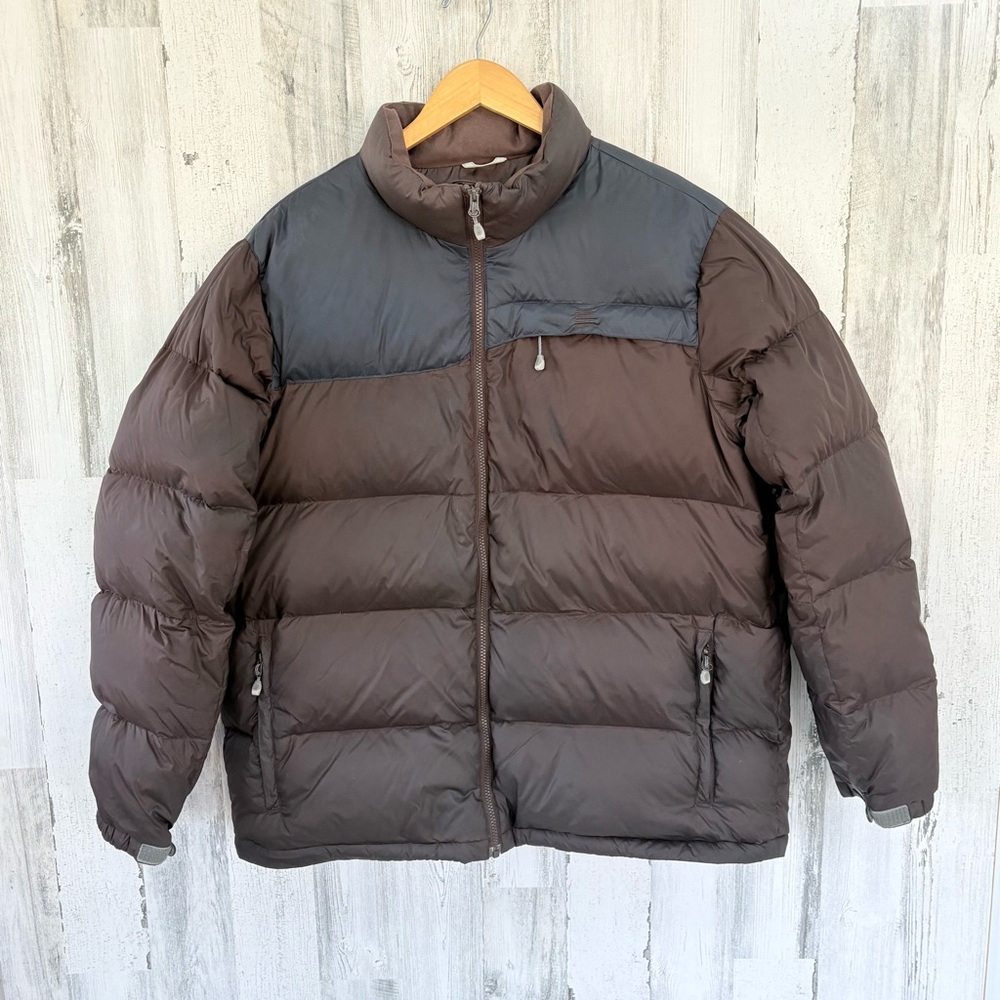 Lands’ End Men’s Size XL 46-48 Full Zip Winter Coat Goose Down Brown Blue
